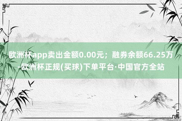 欧洲杯app卖出金额0.00元；融券余额66.25万-欧洲杯正规(买球)下单平台·中国官方全站