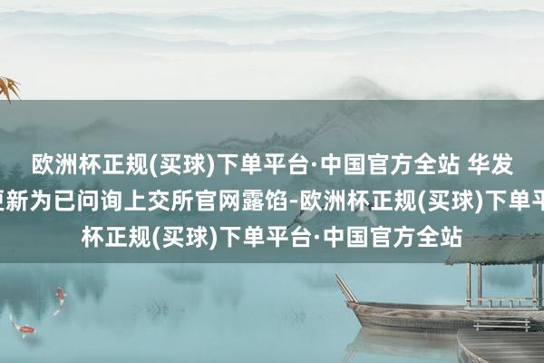 欧洲杯正规(买球)下单平台·中国官方全站 华发股份可转债景况更新为已问询上交所官网露馅-欧洲杯正规(买球)下单平台·中国官方全站